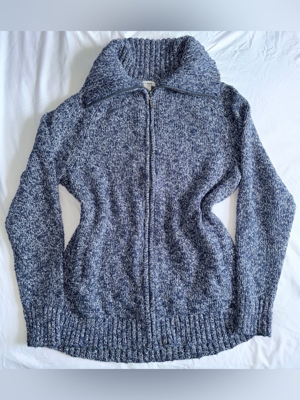Vintage L.L. Bean Navy Blue 100% Cotton Large Retro Knit Cardigan Y2K Sweater